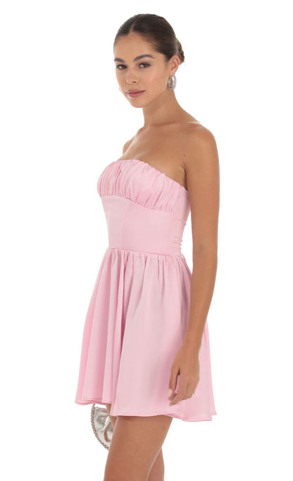 Lucy In The Sky Satin Corset Dress in Pink