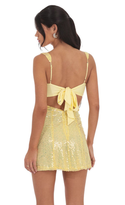 Lucy In The Sky Sequin Glitter Back Bow Bodycon Dress in Yellow