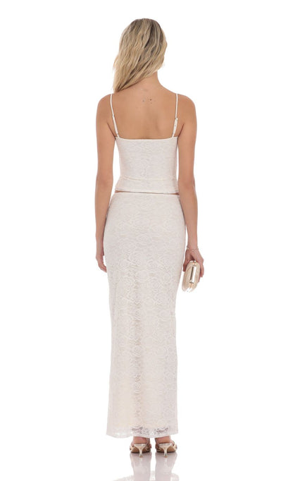 Lucy In The Sky Lace Bodycon Two Piece Set in Cream