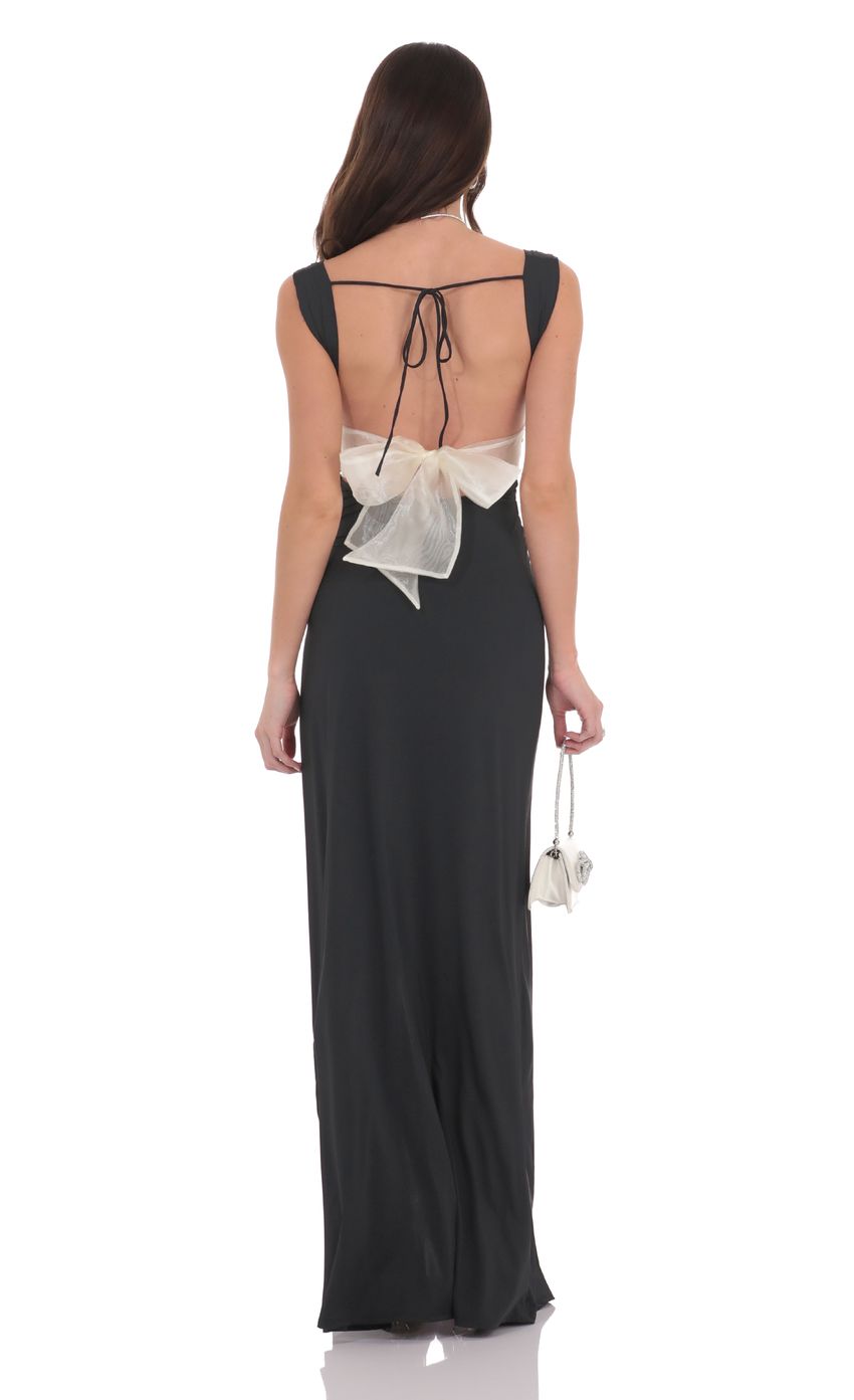 Lucy In The Sky Open Back Bow Maxi Dress in Black