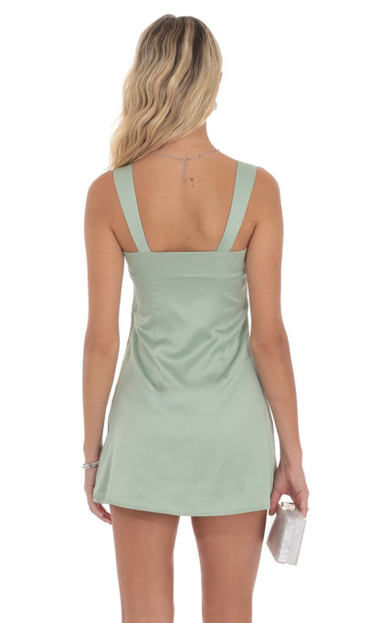 Lucy In The Sky Satin Shift Dress in Sage