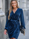 Cupshe Blue Velvet Long Sleeve Wrap Mini Dress