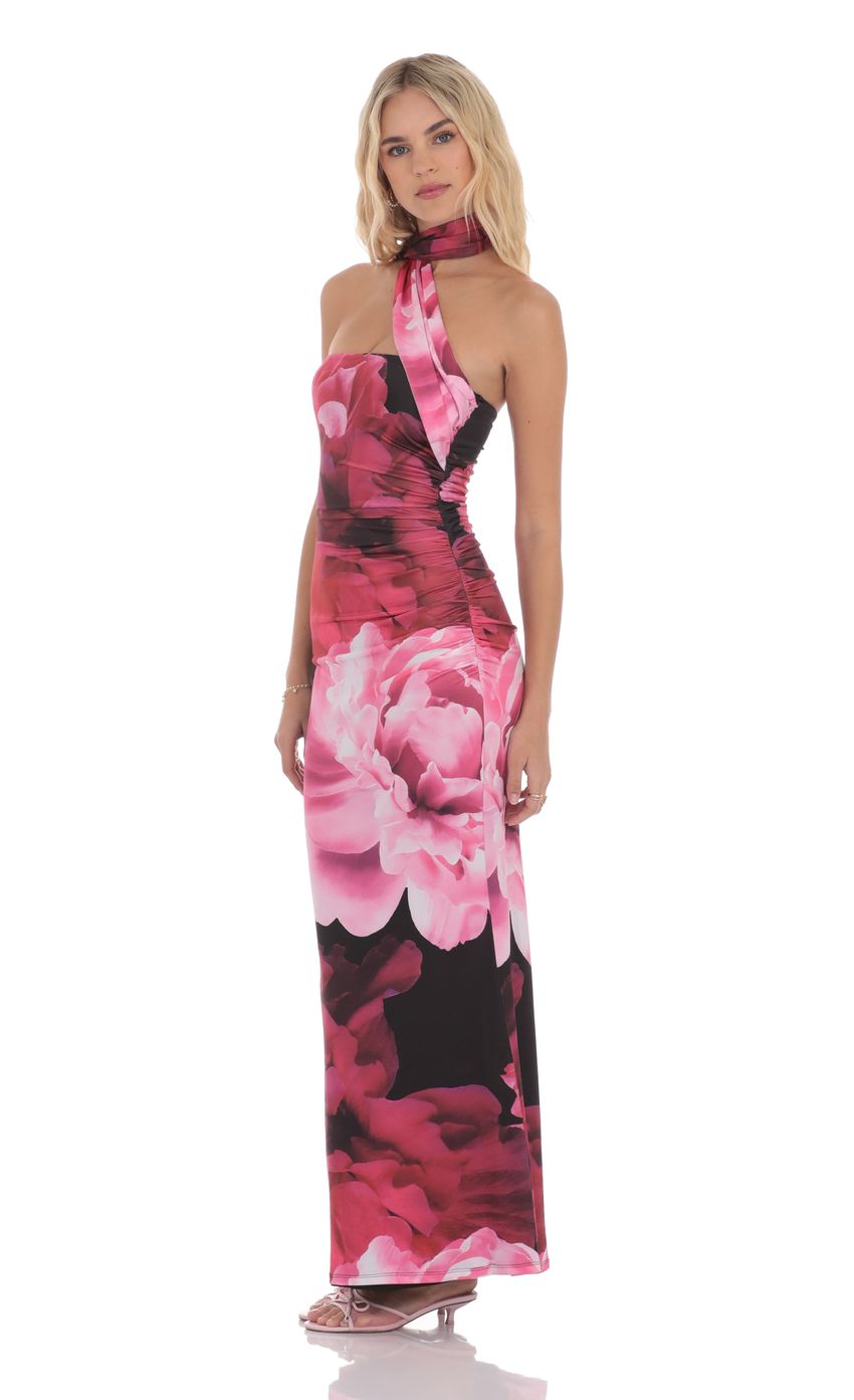 Lucy In The Sky Floral Scarf Maxi Dress in Red and Black