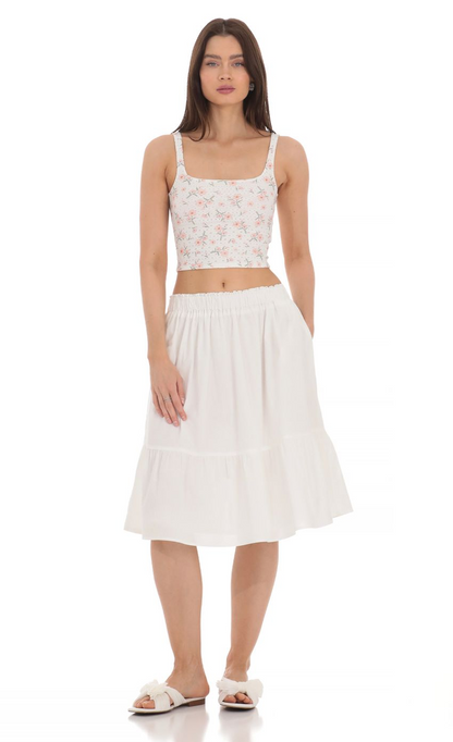 Lucy in the Sky Drawstring Midi Skirt in White