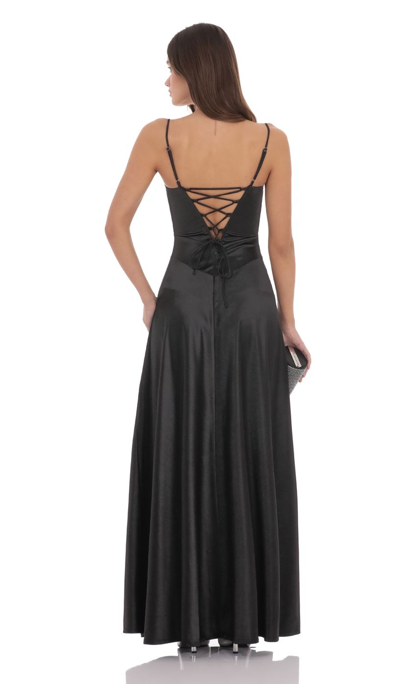 Lucy In The Sky Satin Square Neck Maxi Dress in Black