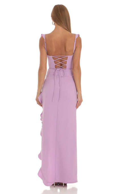 Lucy in the Sky Ruffle Maxi Dress in Lilac
