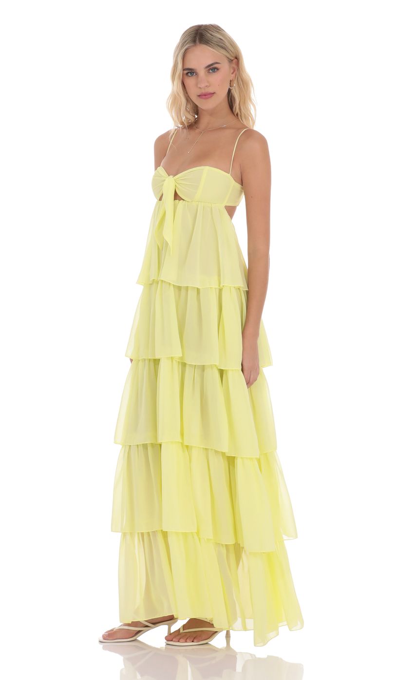 Lucy In The Sky Ruffle Front Tie Maxi Dress in Yellow