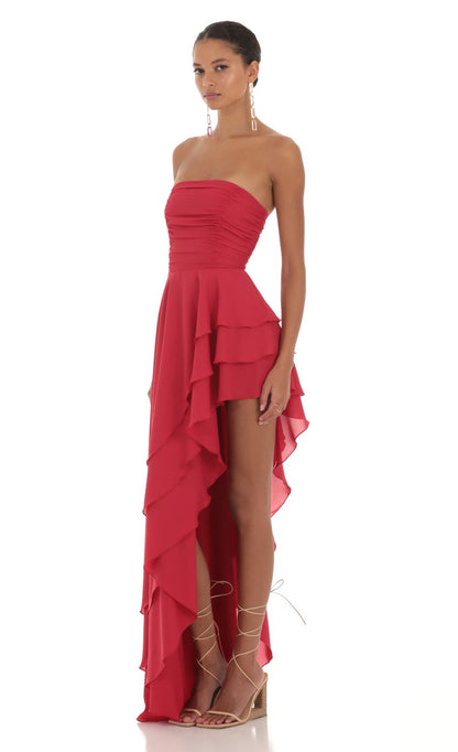 Lucy In The Sky Asymmetrical Corset Dress in Red