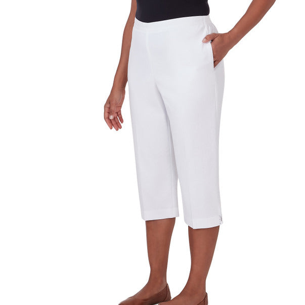 Alfred Dunner Women's Twill Capri With Pockets -  WHITE