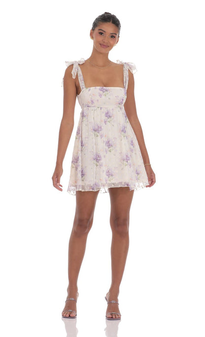Lucy In The Sky Floral Babydoll Dress in Cream