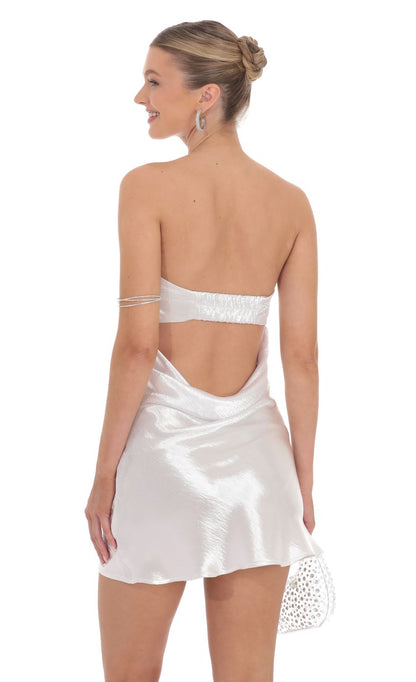 Lucy In The Sky Satin Strapless Slip Dress in White