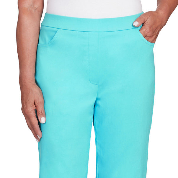 Alfred Dunner Women's Flat Front Split Hem Allure Clamdigger Pant - TURQUOISE