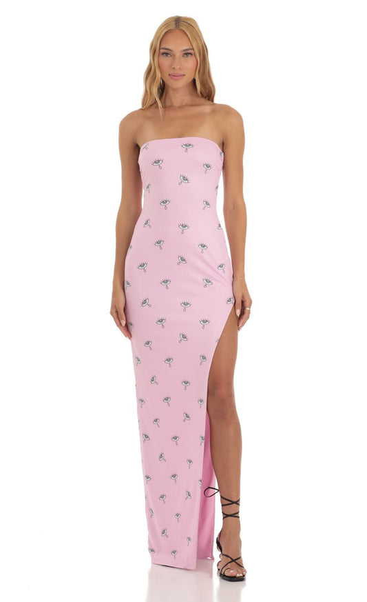 Lucy In The Sky Strapless Maxi Dress in Pink