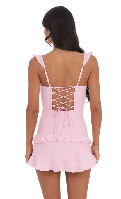 Lucy In The Sky Ruffle Corset Dress in Pink