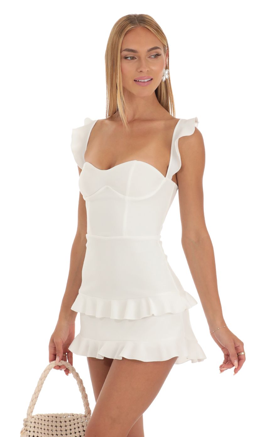 Lucy In The Sky Ruffle Corset Dress in White
