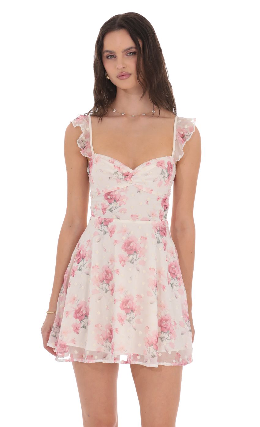 Lucy In The Sky Floral Ruffle Strap A-Line Dress in Cream