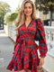 Cupshe Red Plaid Blouson Sleeve Ruffle Cuff Wrap Mini Dress (x2)