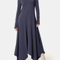 Ursime Casual Cowl Neck Long Sleeve Irregular Hem Maxi Dress