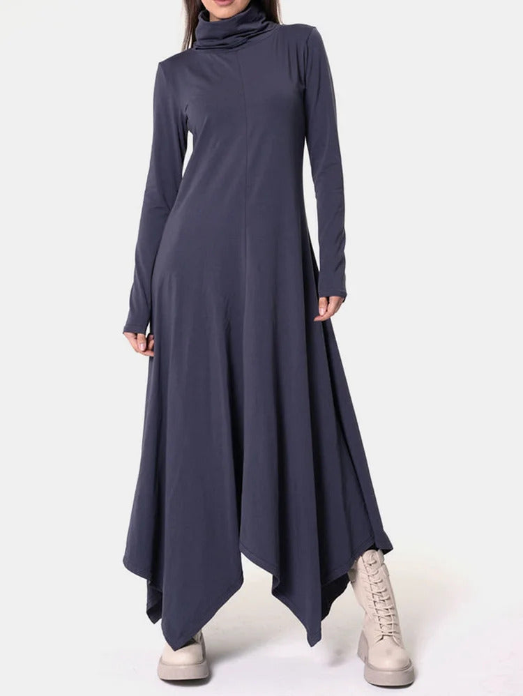 Ursime Casual Cowl Neck Long Sleeve Irregular Hem Maxi Dress