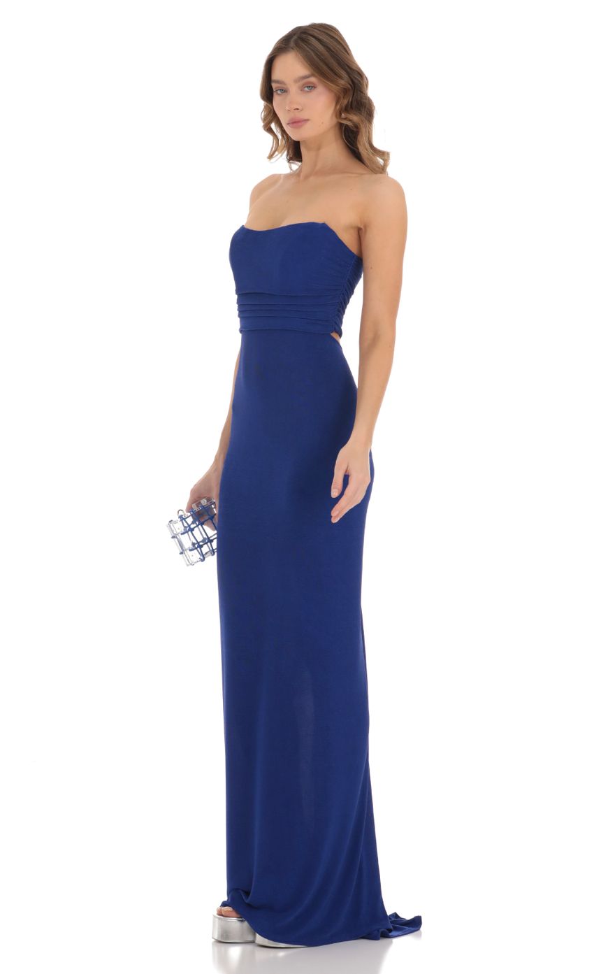 Lucy In The Sky Corset Strapless Maxi Dress in Blue