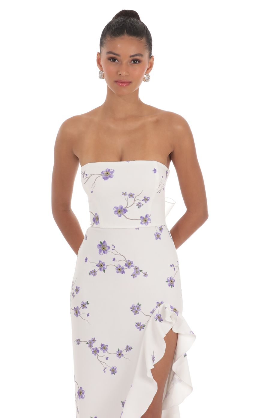 Lucy In The Sky Floral Strapless Back Bow Corset Maxi Dress in White
