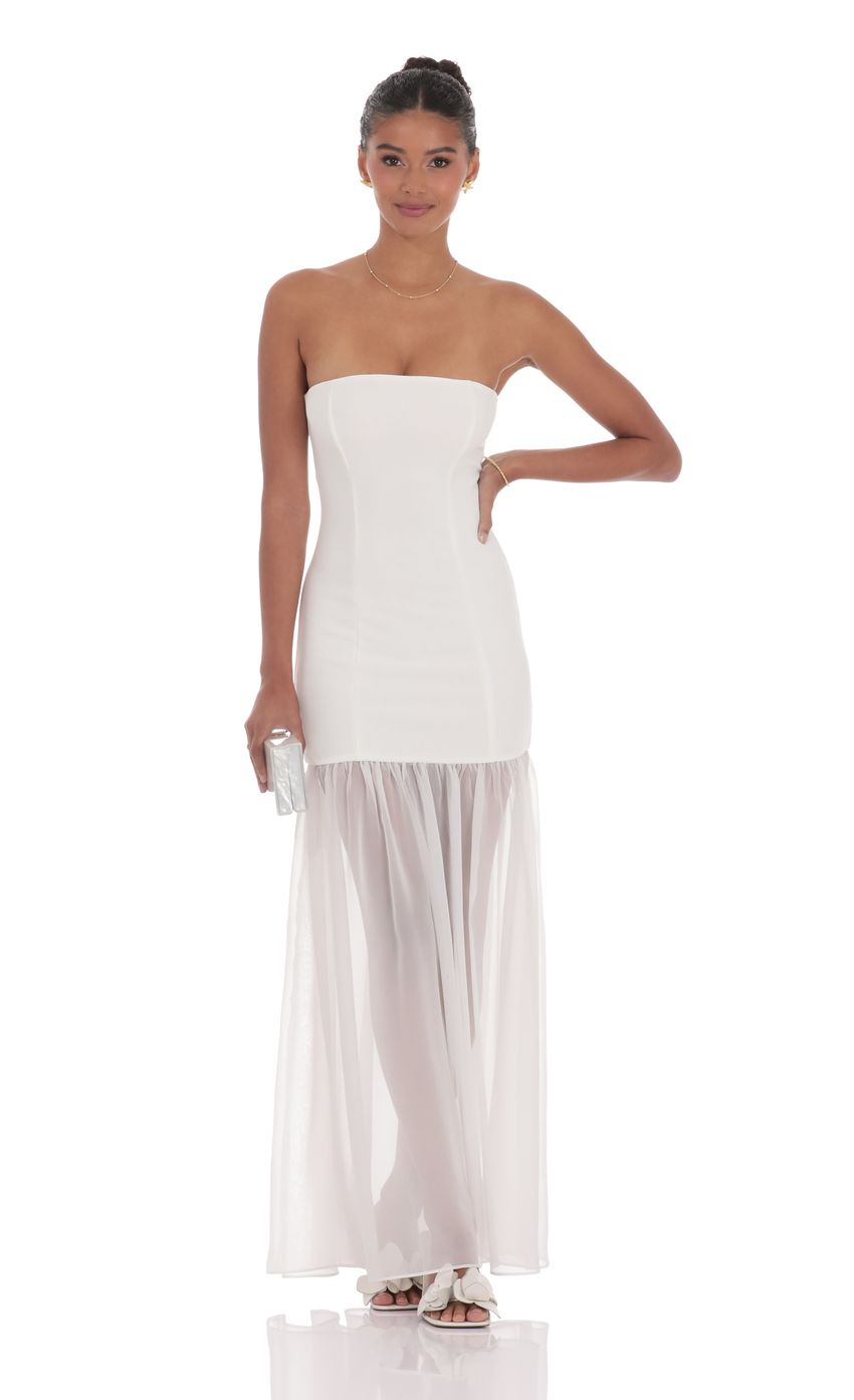 Lucy In The Sky Strapless Chiffon Drop Skirt Maxi Dress in White