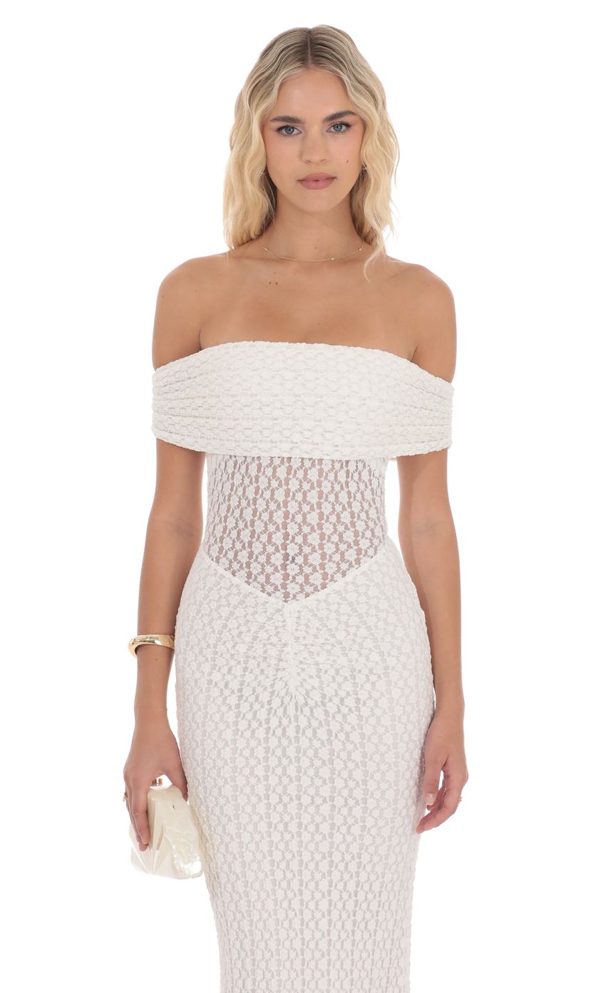 Lucy In The Sky Off Shoulder Lace Bodycon Maxi Dress in White