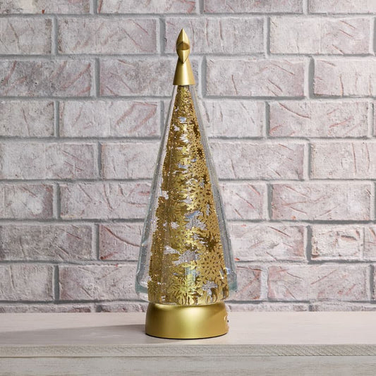 Cracker Barrel Gold Christmas Tree Glitter Globe