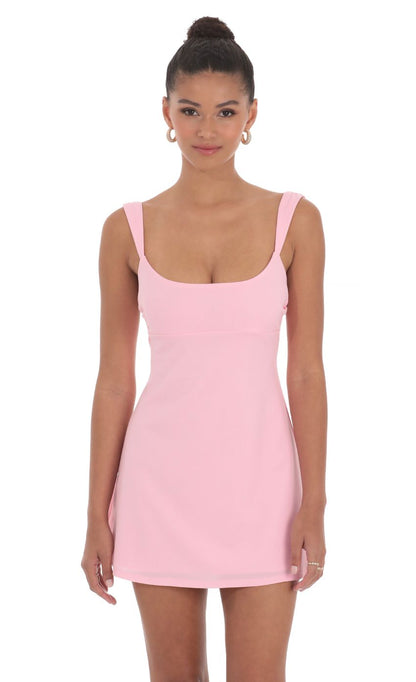 Lucy In The Sky Wide Strap Flare Dress in Pink