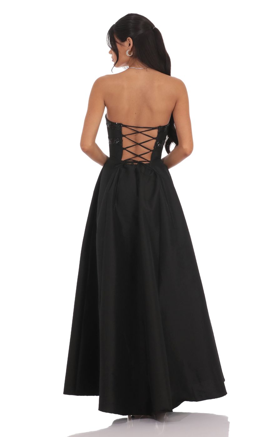 Lucy In The Sky Sequin Draped Strapless Gown in Black