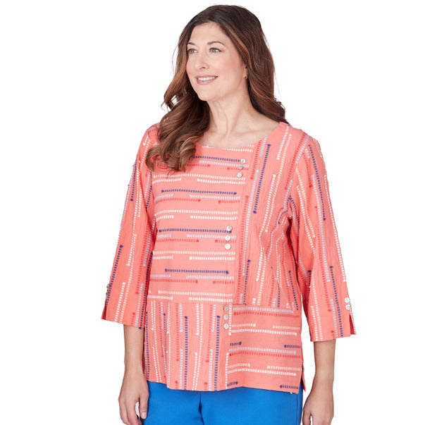 Alfred Dunner Women's Beach Geometric Blouse With Button Details