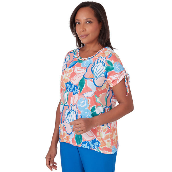 Alfred Dunner Women's Whimsical Floral Top With Side Ties