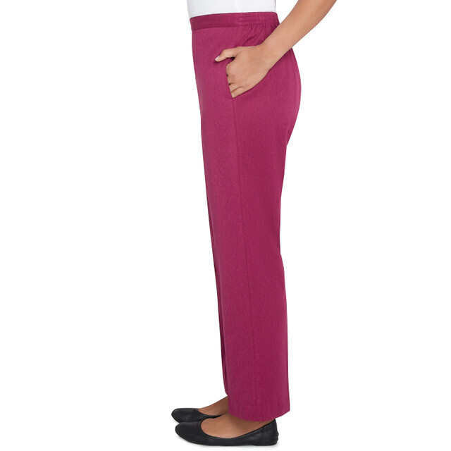 Alfred Dunner Women's Soft Microfiber Side Seam Pocket Short Length Pant - WINE