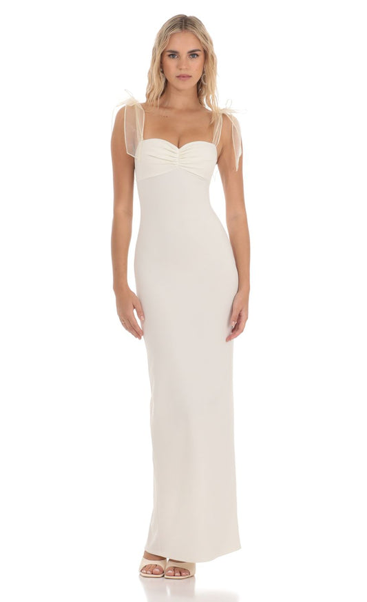 Lucy In The Sky Shoulder Ties Maxi Dress in White