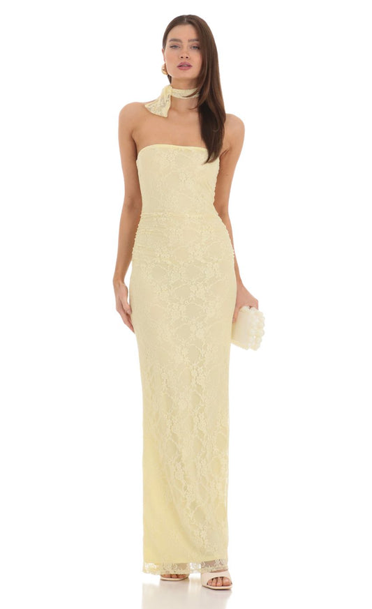 Lucy In The Sky Scarf Lace Maxi Dress in Yellow