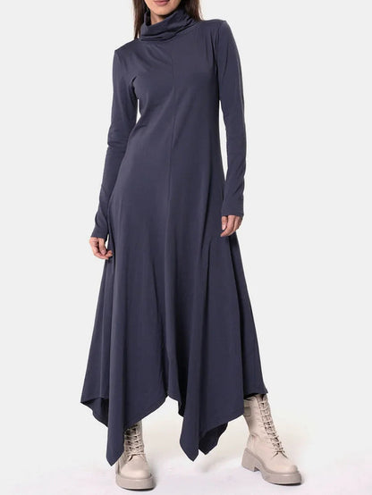 Ursime Casual Cowl Neck Long Sleeve Irregular Hem Maxi Dress