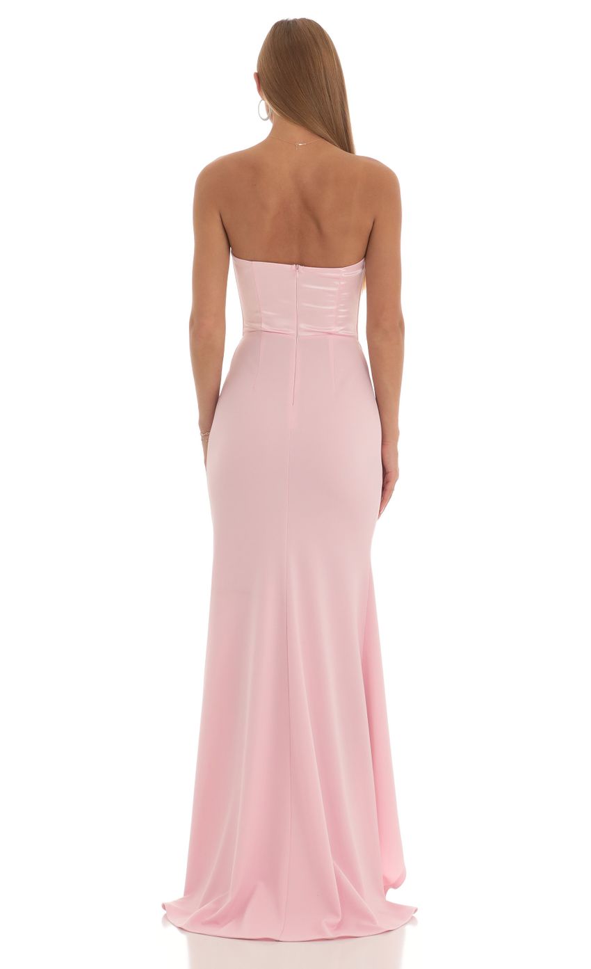 Lucy In The Sky Satin Corset High Low Crepe Maxi Dress in Pink