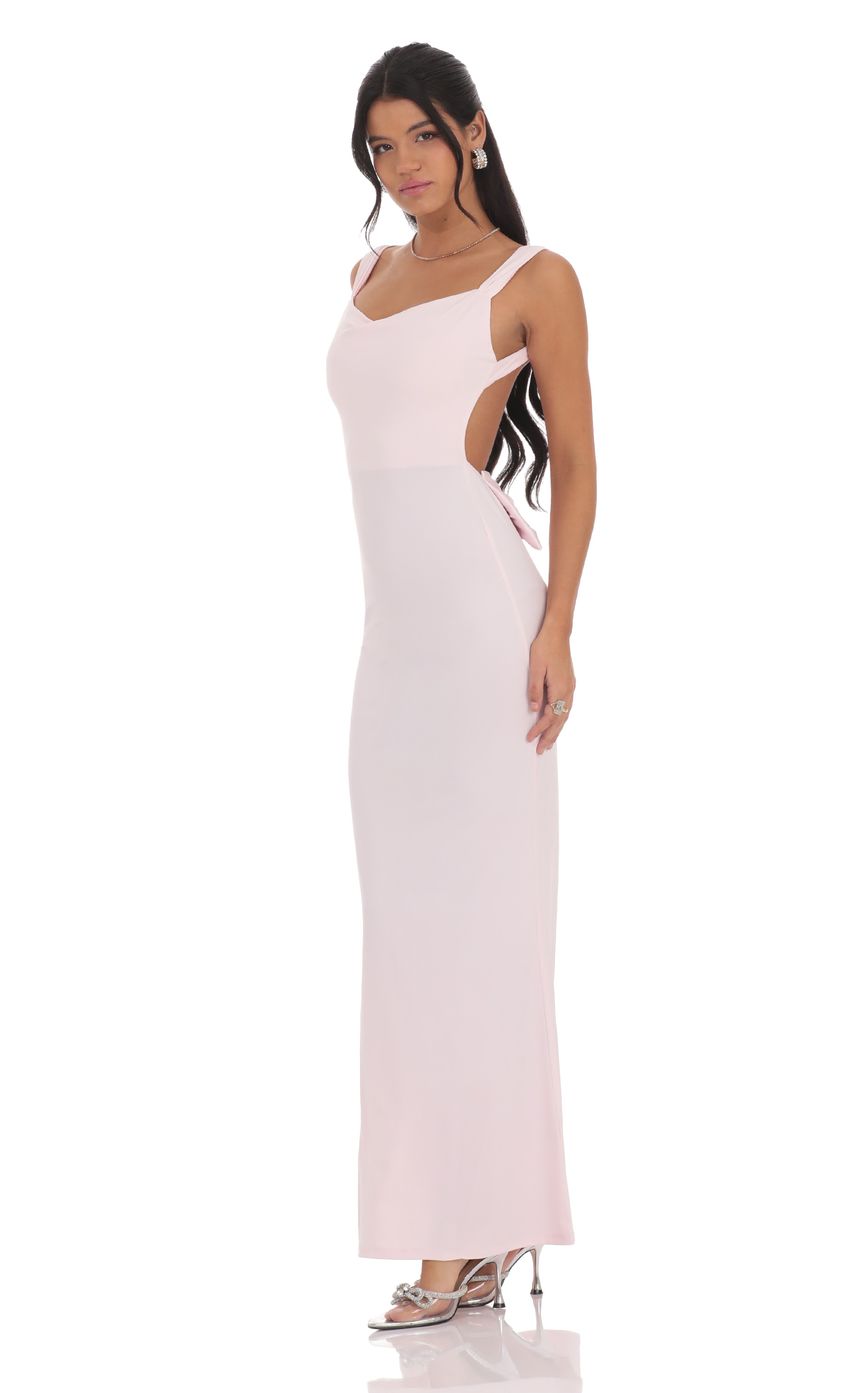 Lucy In The Sky Open Back Bow Maxi Dress in Pink