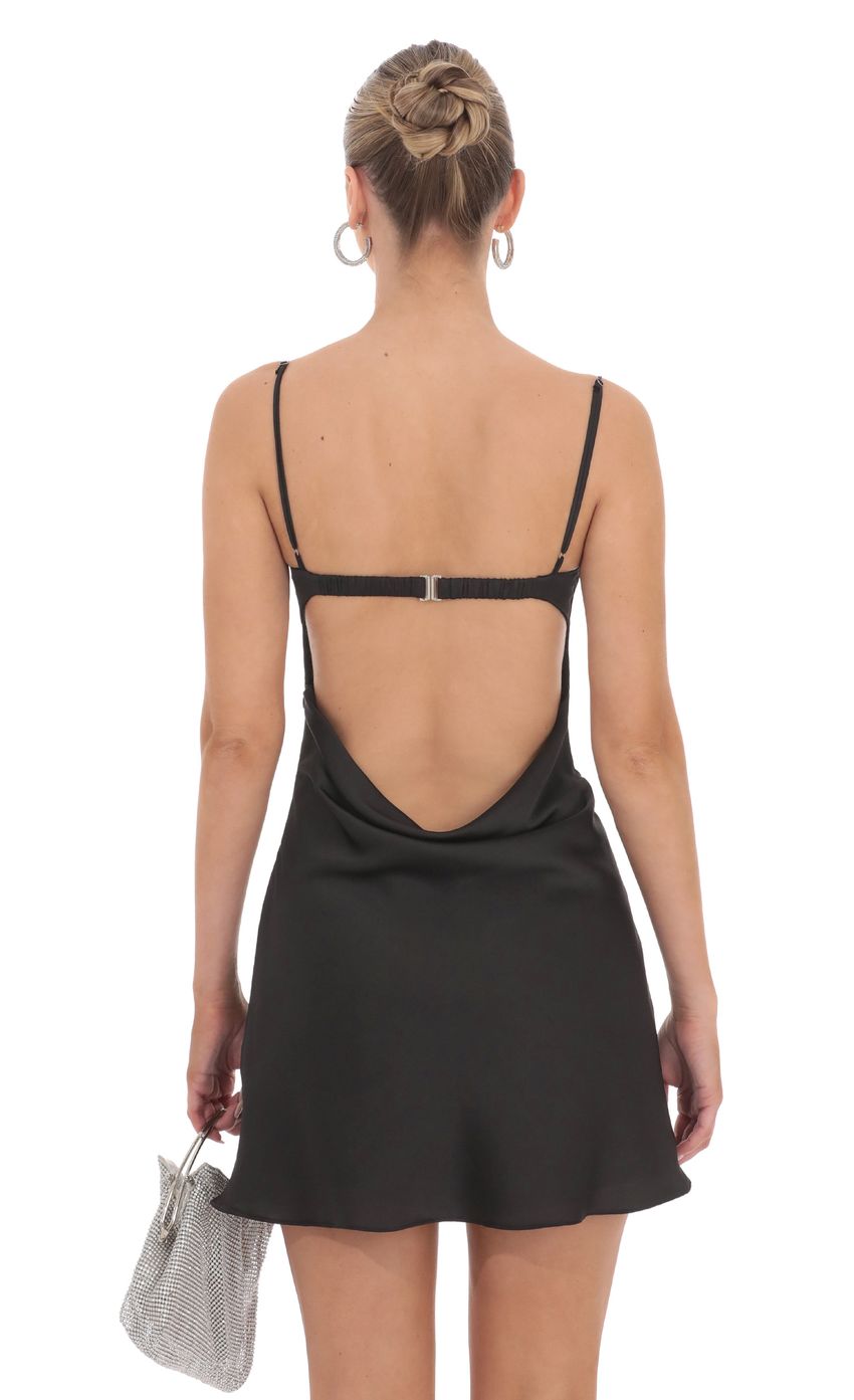 Lucy In The Sky Satin Open Back Dress in Black