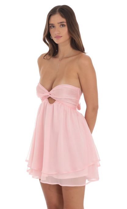 Lucy In The Sky Chiffon Cutout Babydoll Dress in Pink