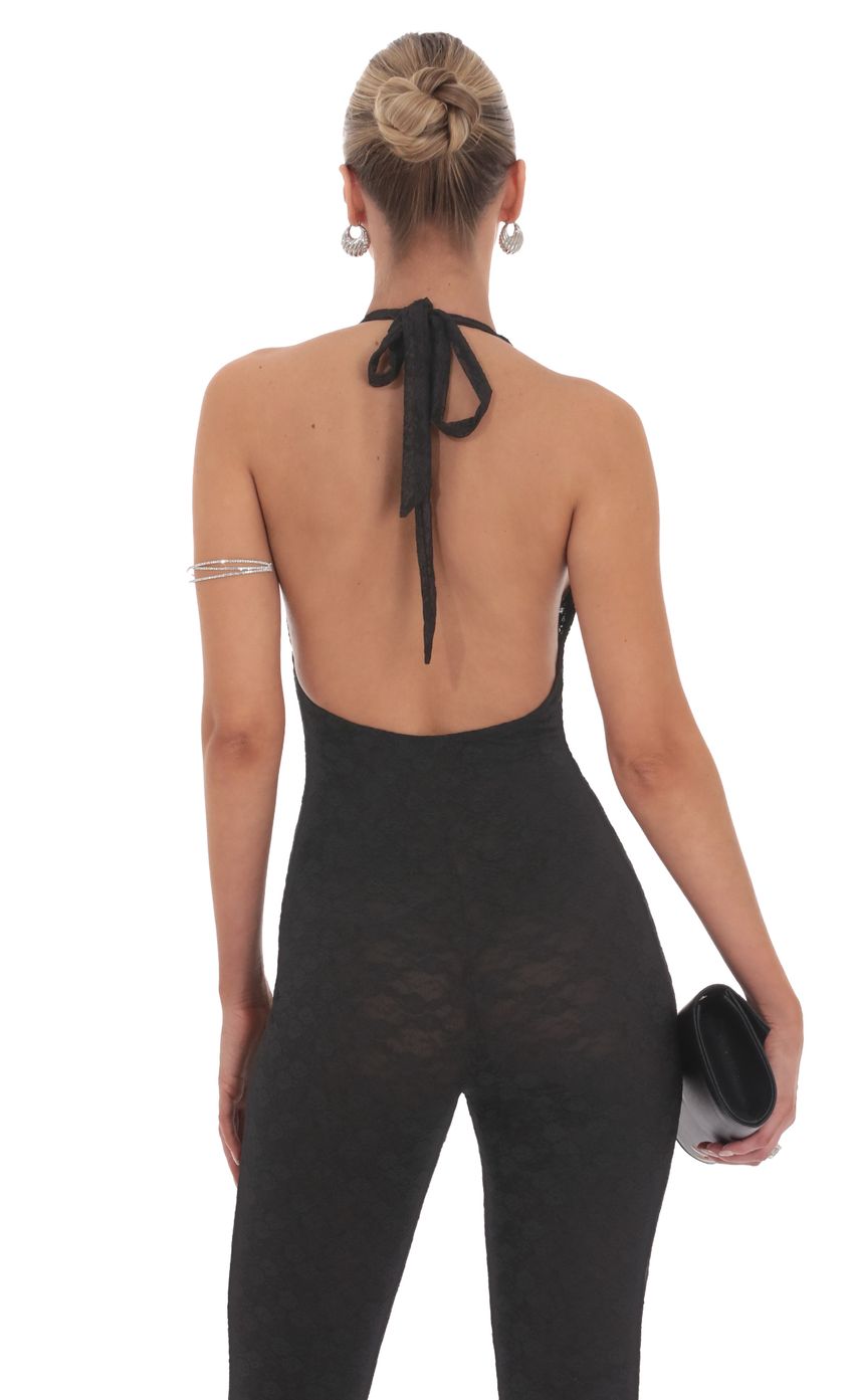 Lucy In The Sky Lace Halter Jumpsuit in Black