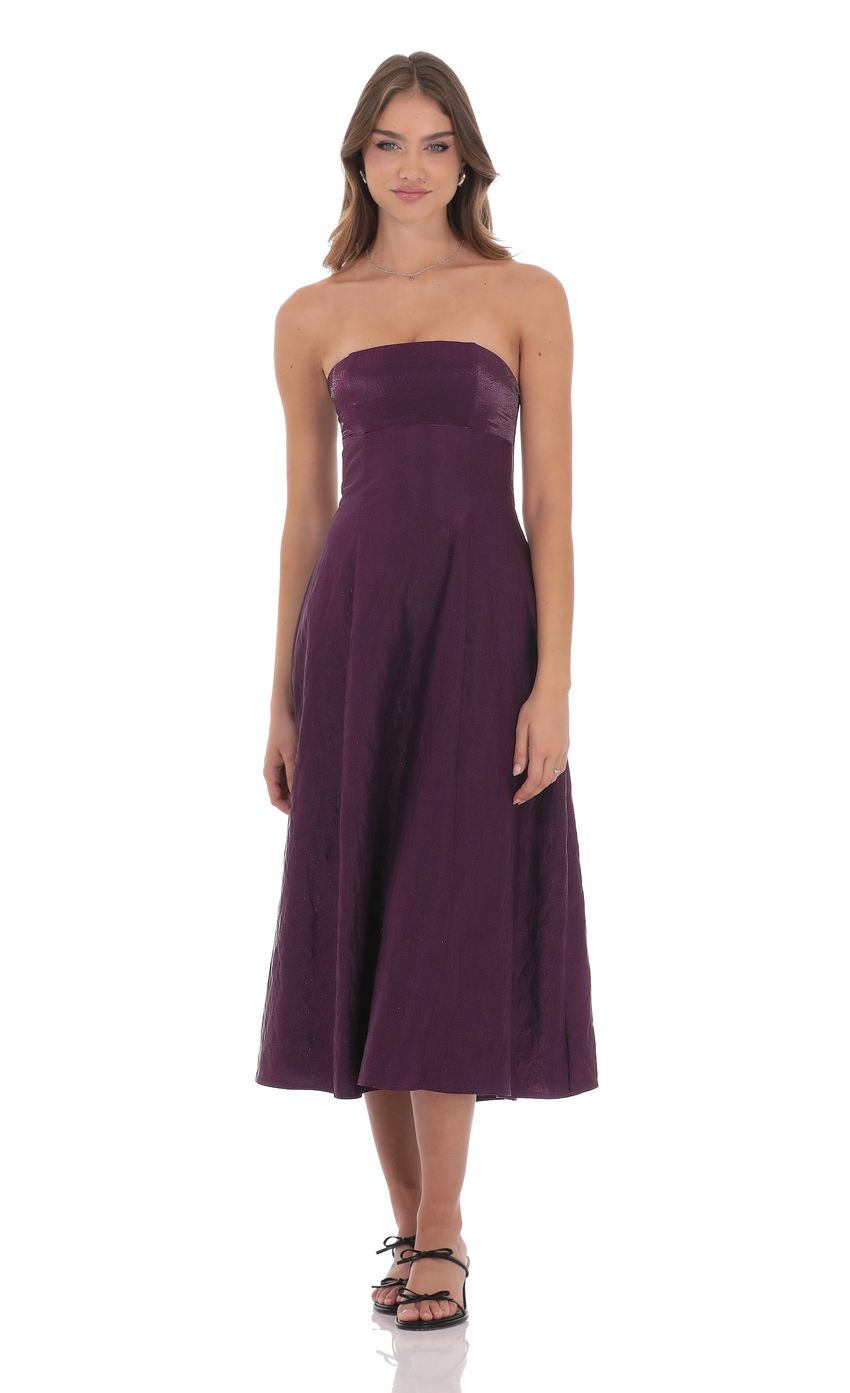 Lucy In The Sky Sheen Empire Waist Midi Dress in Purple Crinkle