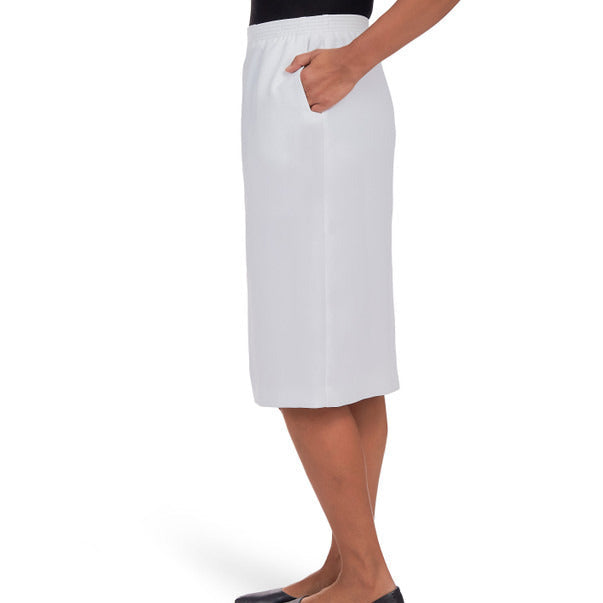 Alfred Dunner Women's Cinch Waist Midi Skirt With Slant Pockets - WHITE