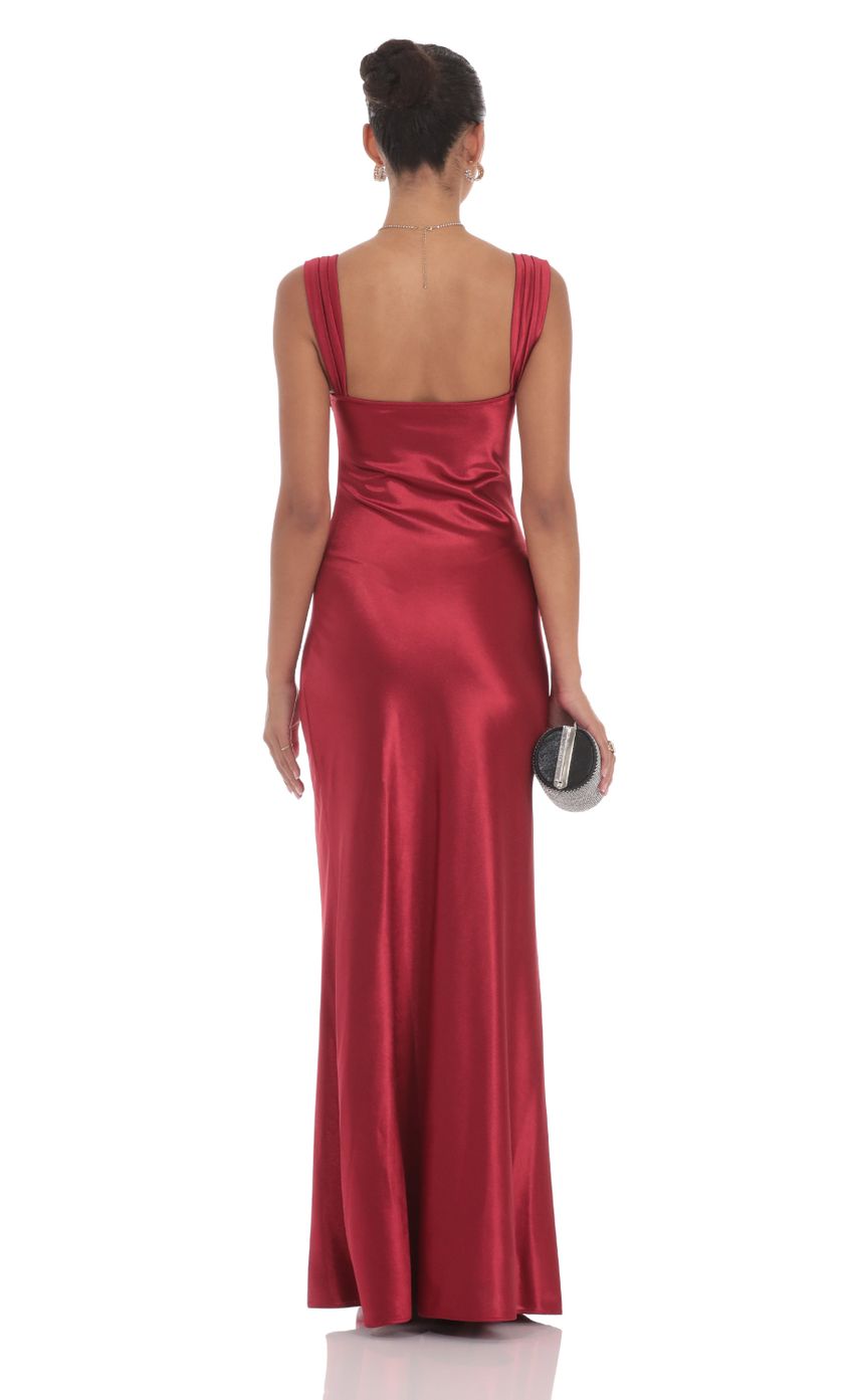 Lucy In The Sky Satin Lace-Bust Dress in Red