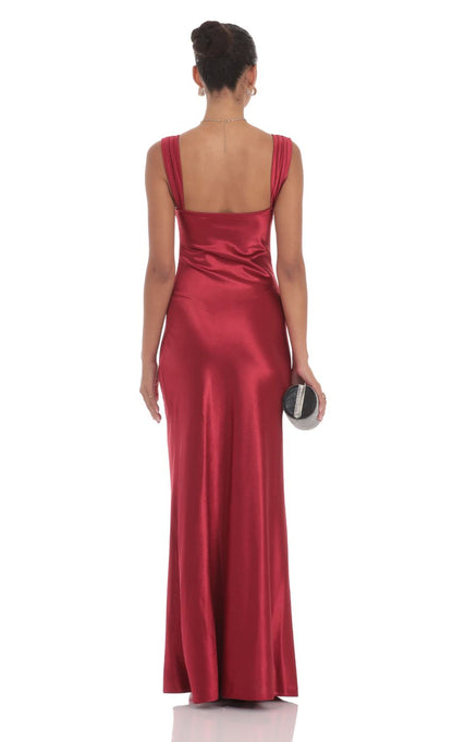 Lucy In The Sky Satin Lace-Bust Dress in Red