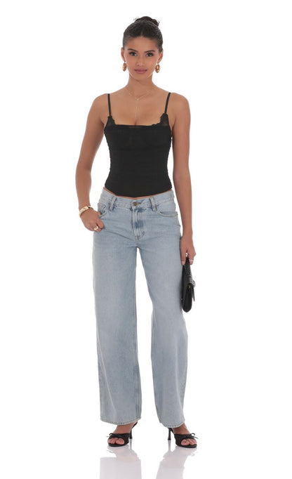 Lucy In The Sky Sheer Mesh Corset Top in Black