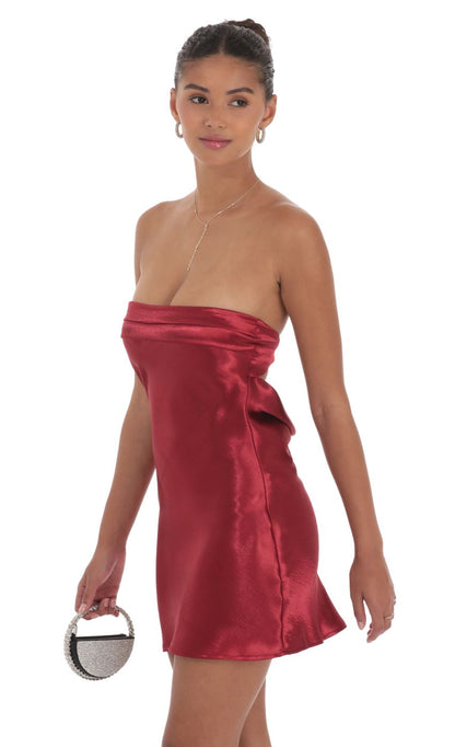 Lucy In The Sky Satin Strapless Slip Dress in Maroon