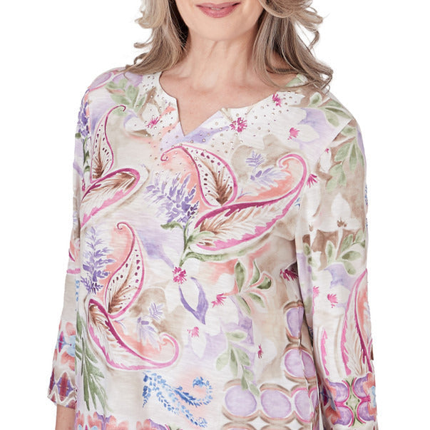 Alfred Dunner Women's Paisley Floral Border Top