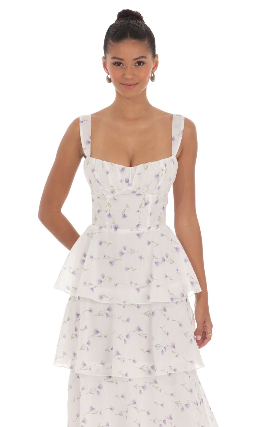 Lucy In The Sky Floral Ruffle Maxi Dress in White