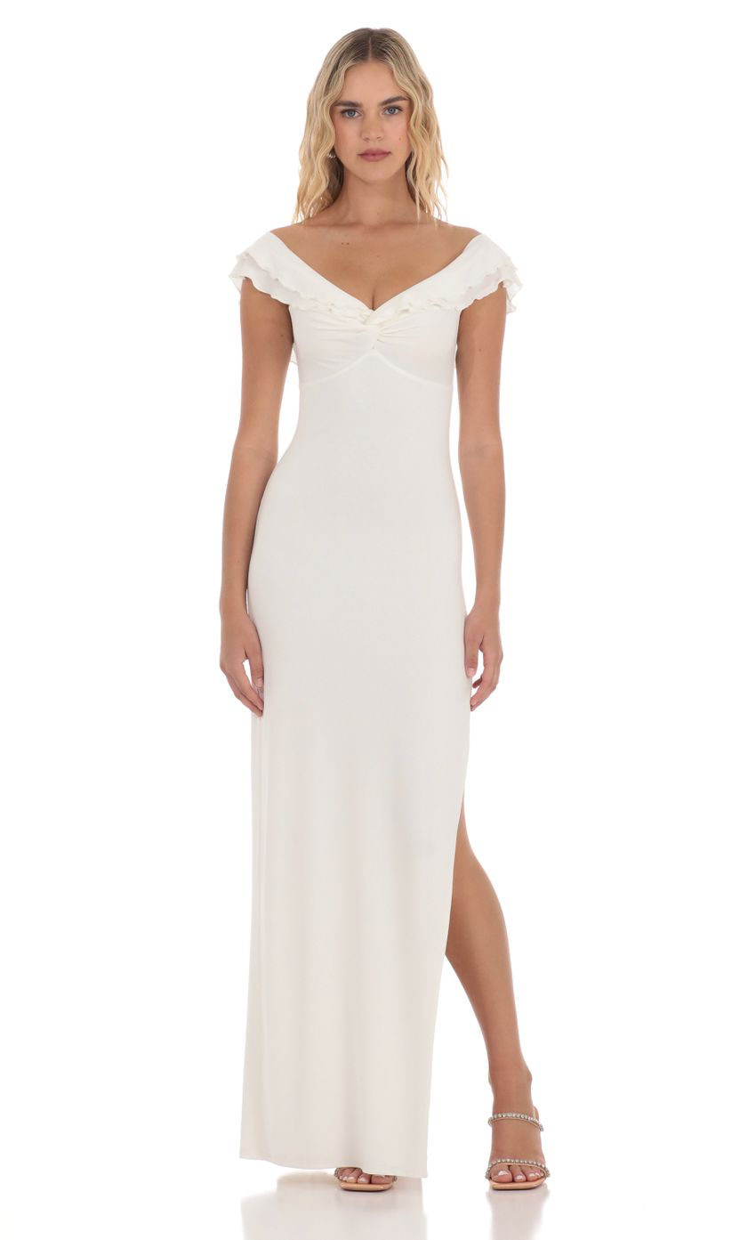 Lucy In The Sky Off Shoulder Twist Maxi Dress in White